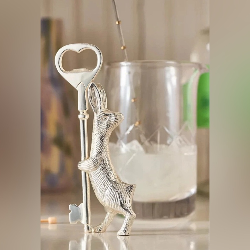 Anthropologie Hop To It Bunny Rabbit Bottle Opener Silver Key Whimsical Gift New